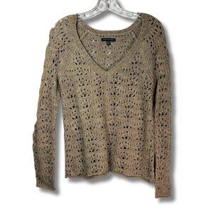 American Eagle Womens S Tan Crochet Sweater Y2K Boho Chunky Knit Wool Fisherman